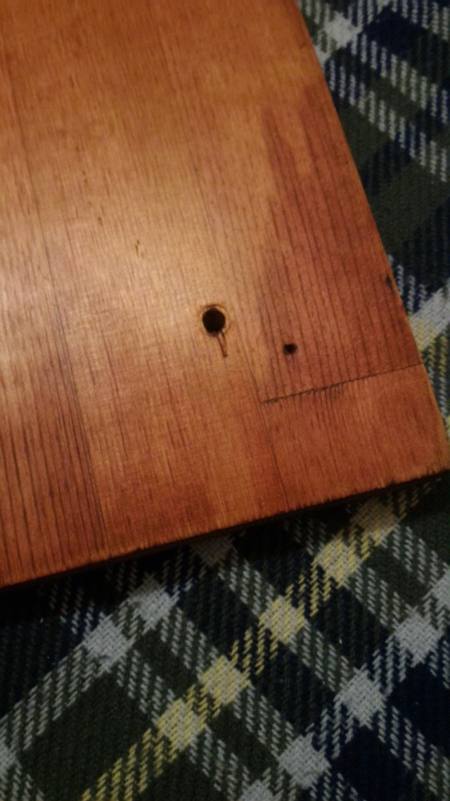 自作ローテーブルの足を天板に固定する穴