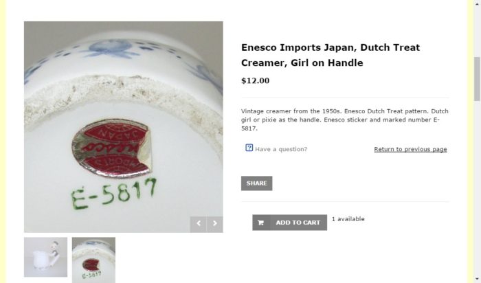 1950'sの「IMPORTS Enesco JAPAN」のシール