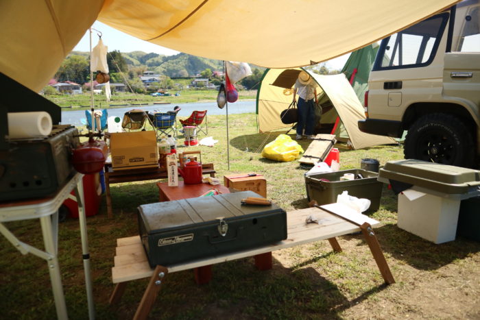 益子陶器市キャンプの宿泊先のオートキャンプ那珂川ステーションの朝