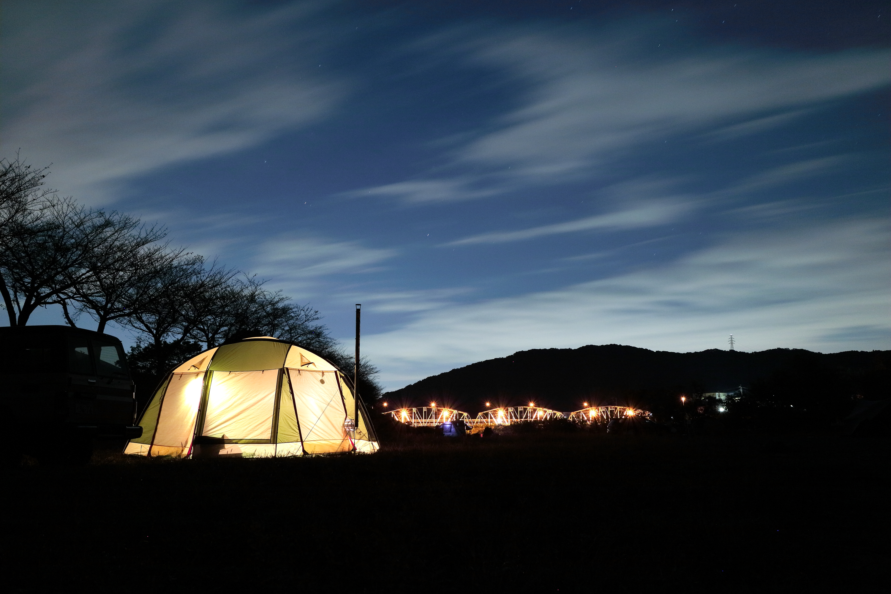 田代運動でソロキャンプの夜の風景