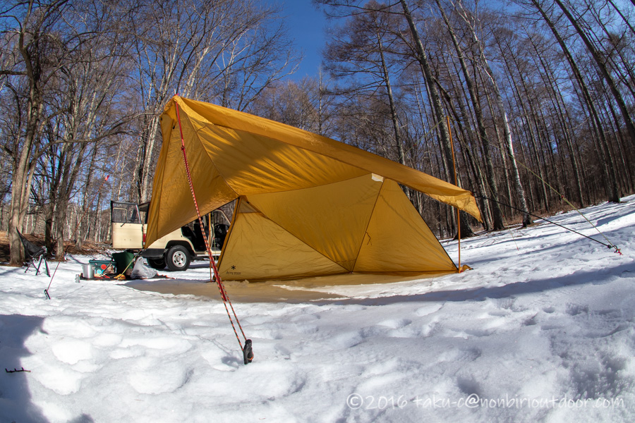 雪中キャンプで色々と試し張りしたスノーピークのセル2