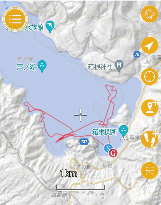 2021年06月09日の芦ノ湖でカヤック（フジタカヌー）からのジギングでの移動距離
